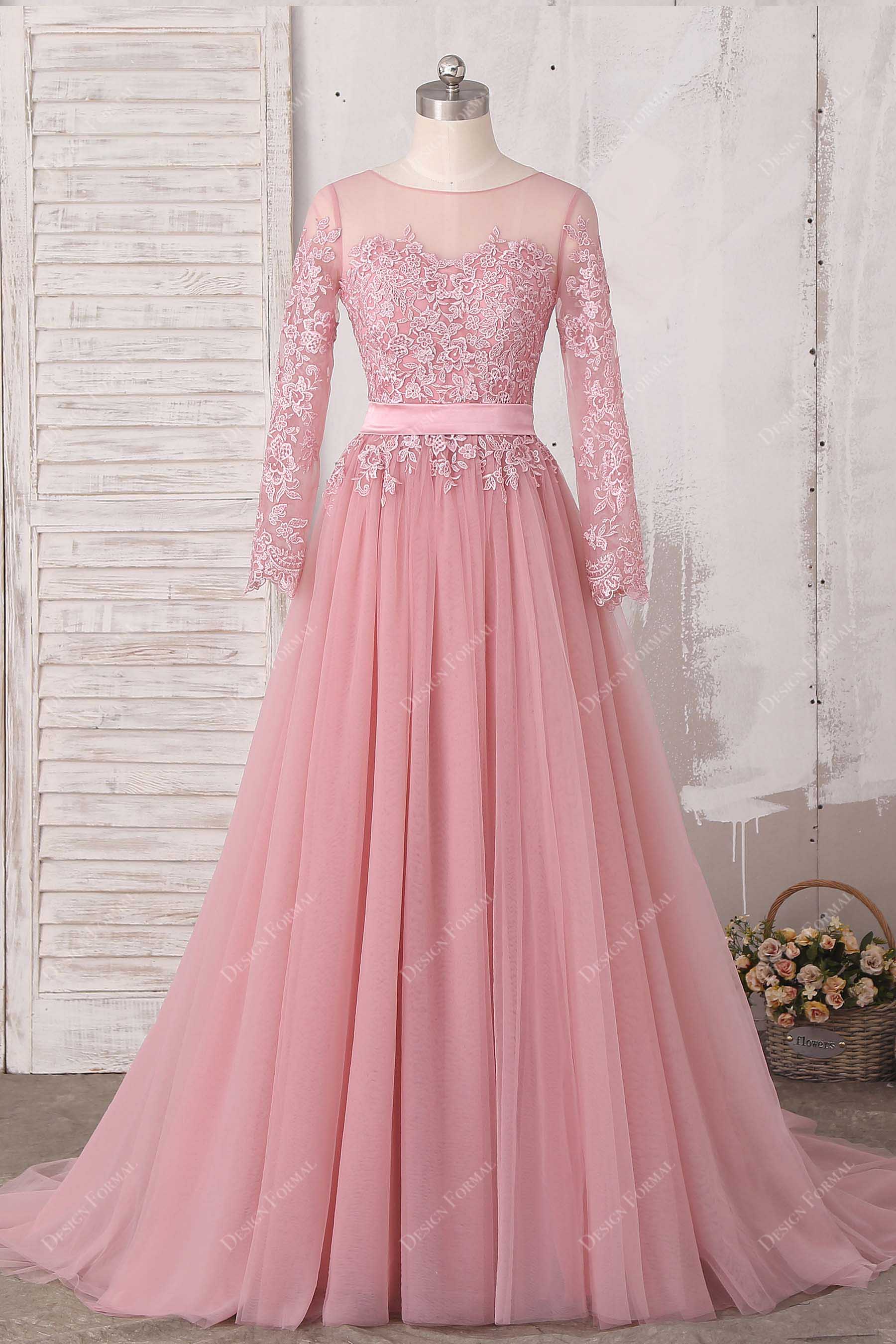 Ivory Lace Overlay Pearl Pink Underneath Prom Dress - Promfy