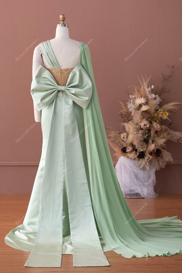 big bowknot one long sleeved cape mermaid prom dress
