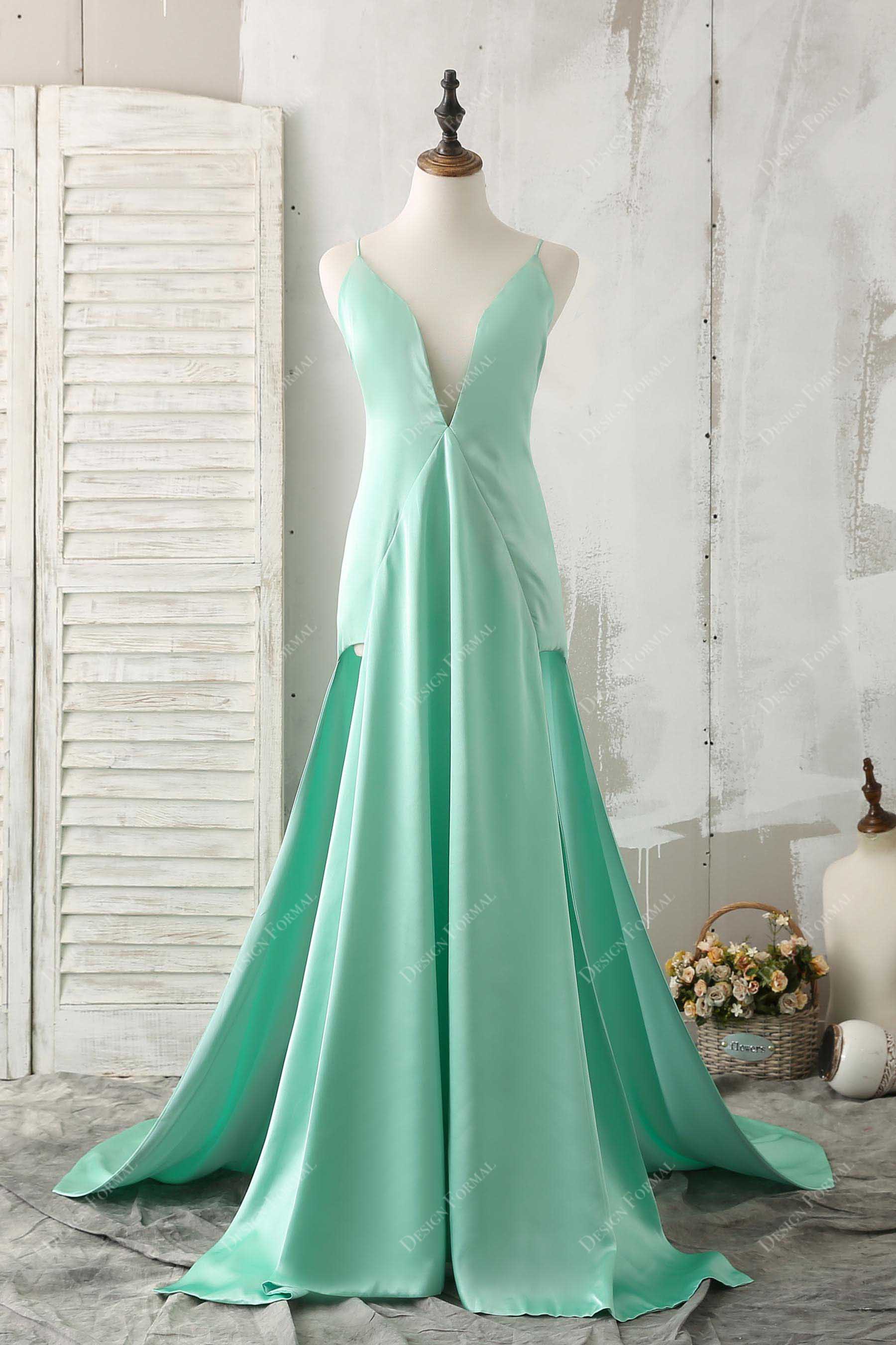 Green Satin Strapless Straight Neck Bow Pleated Custom Cocktail Dress