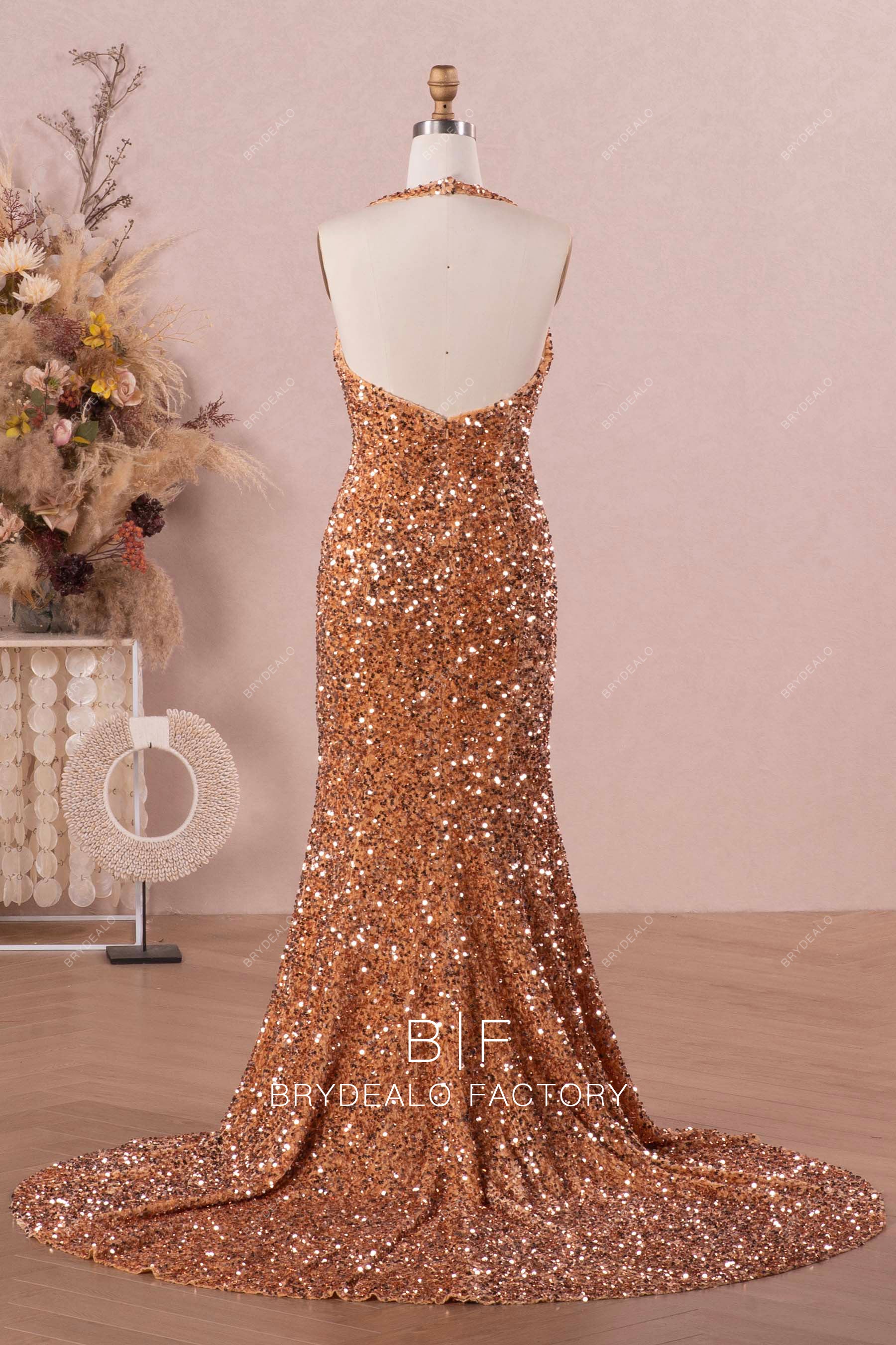 Gold Sequin Strapless Backless Mermaid Prom Dress – Modsele