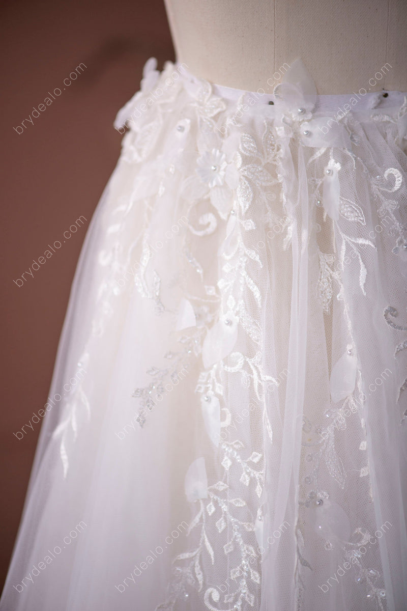 Elegant Pearls Beaded Lace Tulle A-line Court Train Overskirt ...