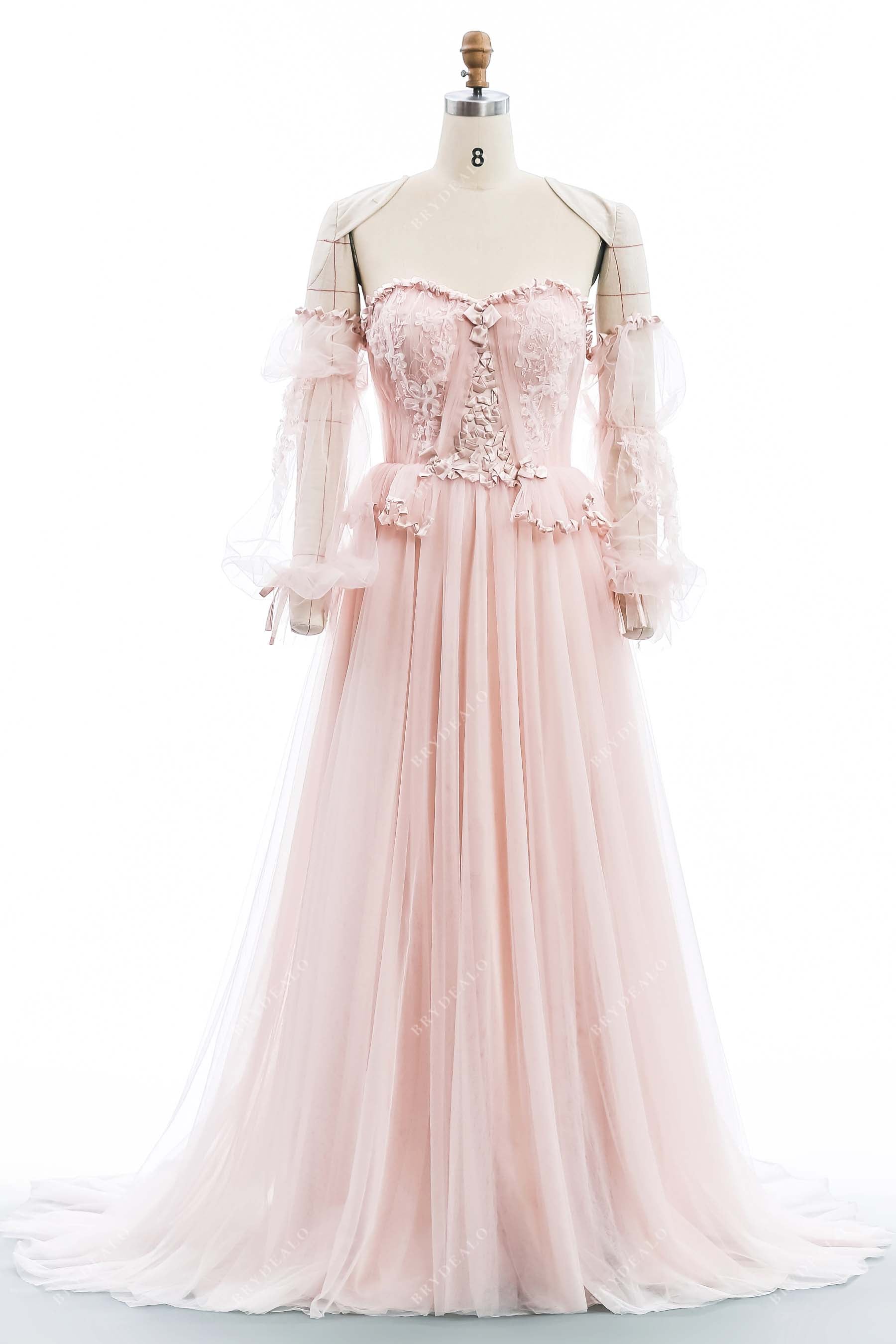 Sexy Pink Custom Corset Top Tulle Sweetheart Off-shoulder Long Prom Dr –  AlineBridal