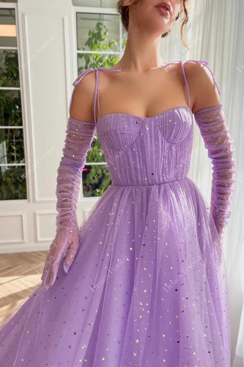 Sparkly Gold Stars Lilac Tulle Corset A-line Cape Formal Dress ...