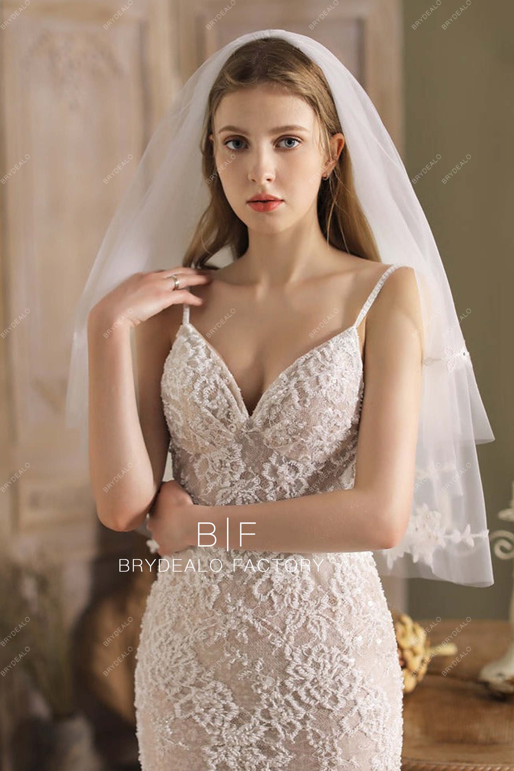 Brydealo Factory Two-Tier Cathedral Length Ruffled Bridal Veil