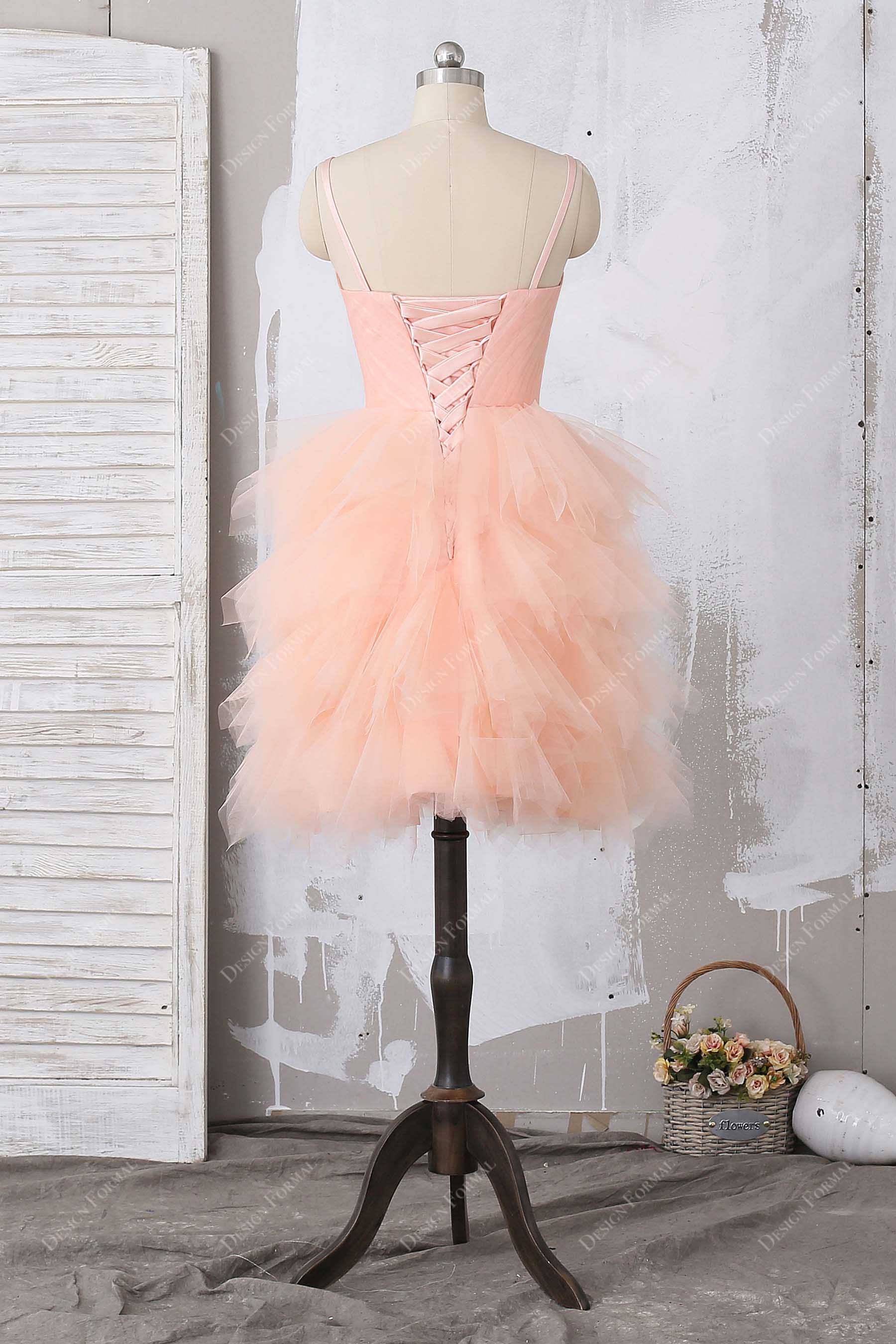 Red Sequined Tulle Puff Sleeve Corset Short Prom Dress