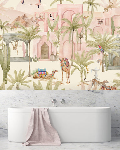 Bathroom wallpaper design Pink Oasis