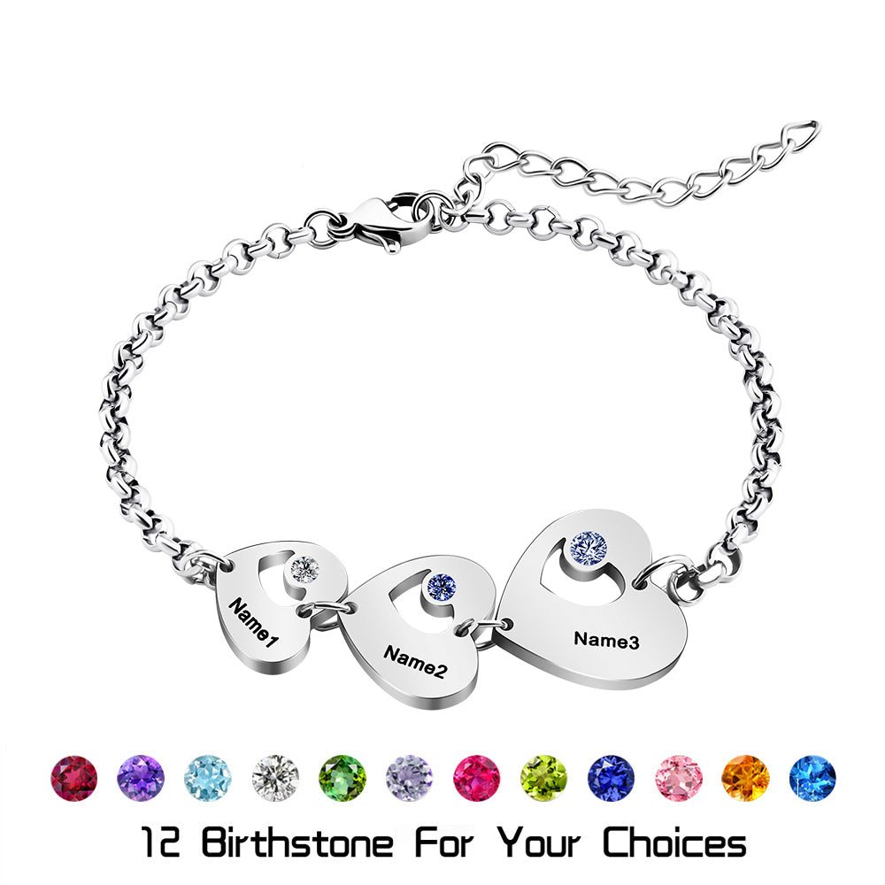Mother's Day Gift Custom Family Name Birthstone Heart Bracelet