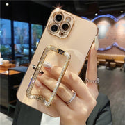 3D Crystal Square Holder Gold Plating Phone Case For iphone 11 12 13 Pro Max  X XS XR 6 S 7 8 Plus