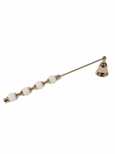 Load image into Gallery viewer, 12.5L white and gold metal candle snuffer with ceramic beaded handle. Sold by KYA Home Decor.
