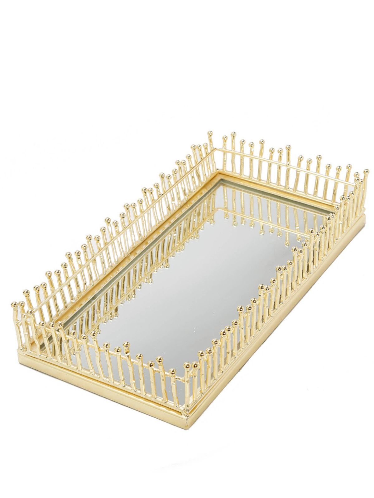 Mirrored Tray with Gold Linear Design