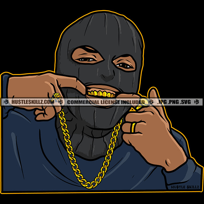 Gangster Man Ski Mask Ghetto Gold Teeth Burglar Logo Hustle Skillz SVG ...