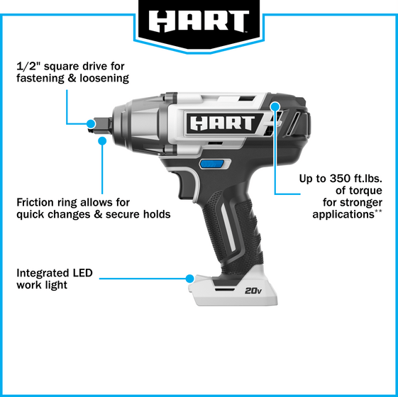 20V 1/2" Cordless Impact Wrench (Battery and Charger Not Included)
