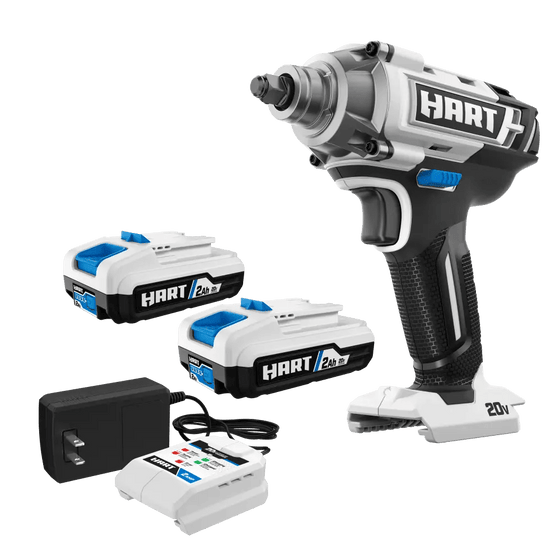 20V Impact Wrench with 2-Pack 2Ah Battery and Charger Starter Kit Bundle