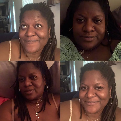 Collage of a woman making four different faces.