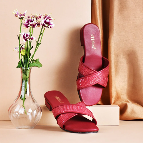 Tara - Crimson Box Heels for Women