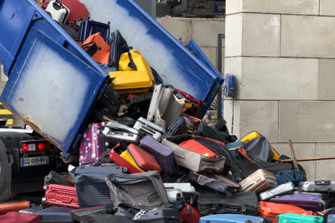 vider une benne remplie de vieilles valises