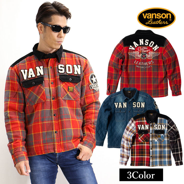 VANSON バンソン NVSL-2107 CPO 中綿 チェック シャツ ジャケット 中国製 レッド系 グレー系 ブラック系約71cm身幅