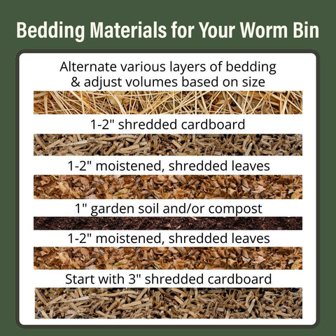 Bedding materials for your worm bin - infographic