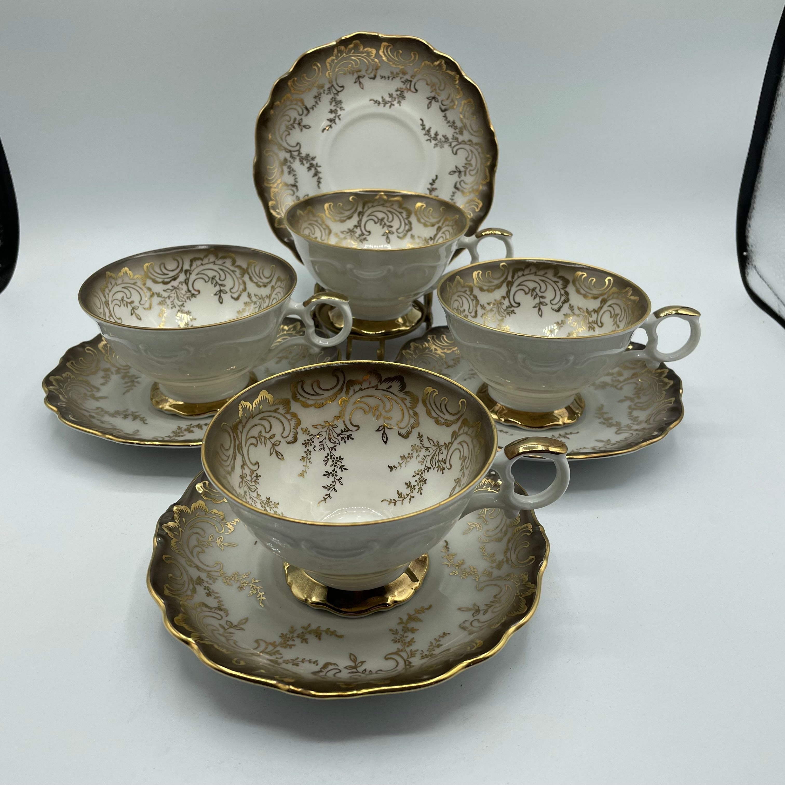 Eberthal Bavaria Cup & Saucer, Brown with Gold Accents, Set of 4
