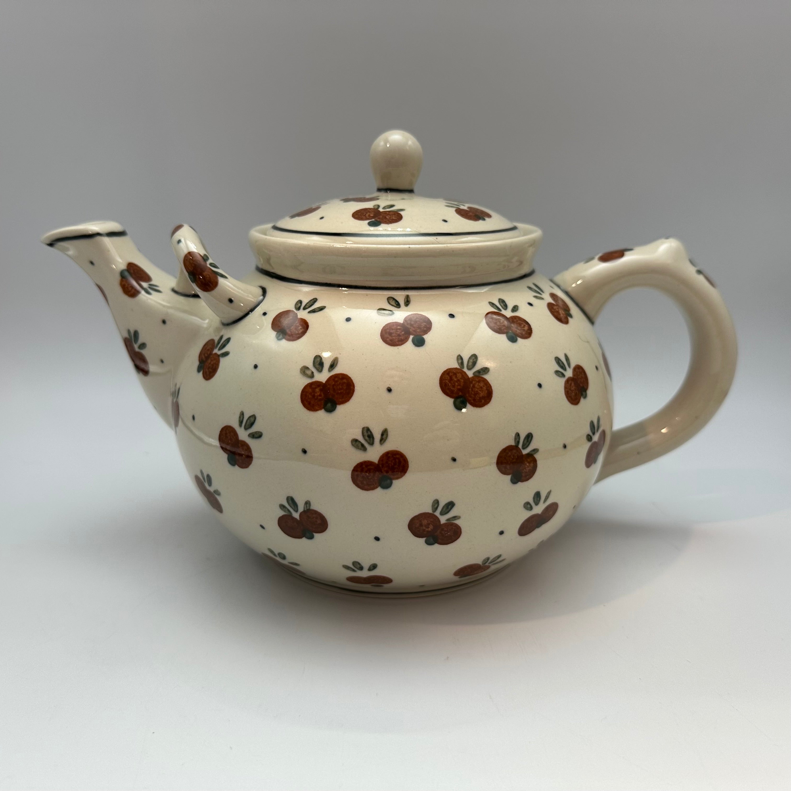 Boleslawiec Polish Pottery Teapot, Cherry Pattern, 6" Tall