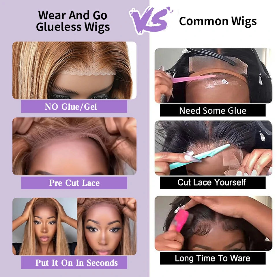 Brennas Hair 4/27 Highlight Bob Wear & Go Glueless Wig 180% Density No Glue Pre Plucked Natural Hairline 4x4 Lace Closure Wigs