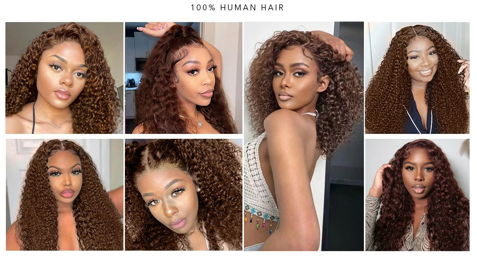 Brennas Hair #4 Curly Pre-Cut Lace Breathable Cap-Air Wig Brown Bob Wig For Black Women 180% Density