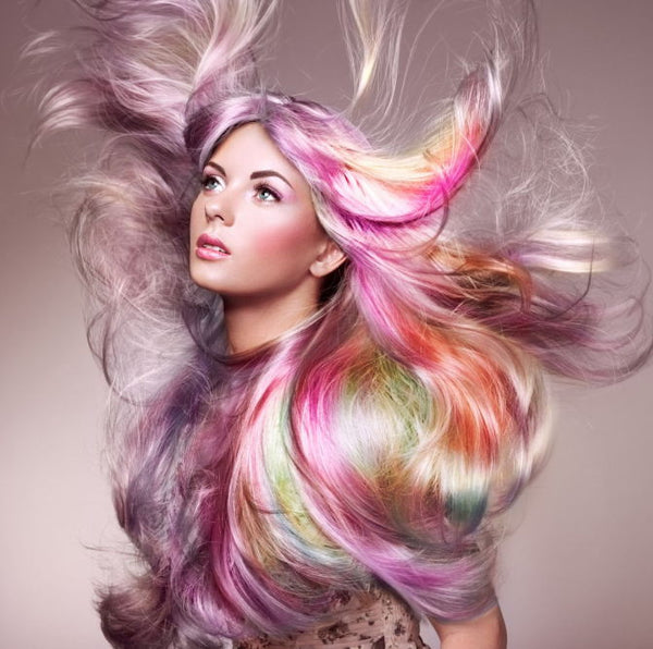 colorful dyed long hair on woman