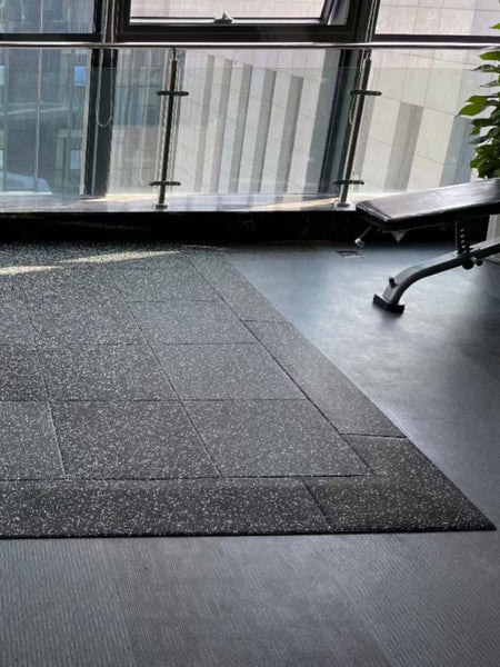30mm Instafloor Adhesive Floor Tiles laid in the Black with Light Grey Fleck
