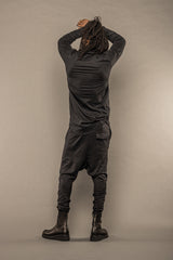 ARMY OF ME-22279-COATED BLK - Tapered drop crotch joggers - The Treasury - Design Jungle - Avantgarde Fashion - Designermode Wien - Extravagante Mode Online - Avantgarde Onlineshop - Unique Fashion - Multi-Brand Avantgarde Store - High-End Avantgarde - Concept Store - Designermode Damen - Designermode Herren (7357839638721)