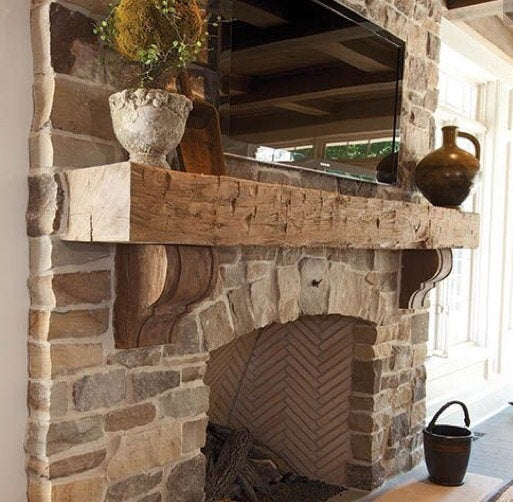 Reclaimed barn wood fireplace mantel