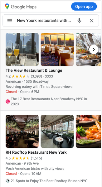 NY restaurants search by reviews