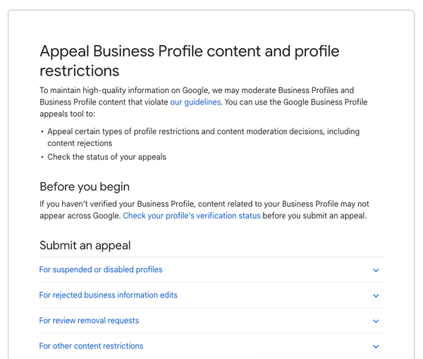 appeal google business profile suspension