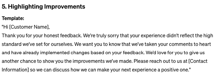 highlighting improvements review reply template