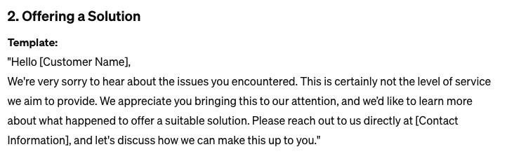 offer a solution negative review reply template