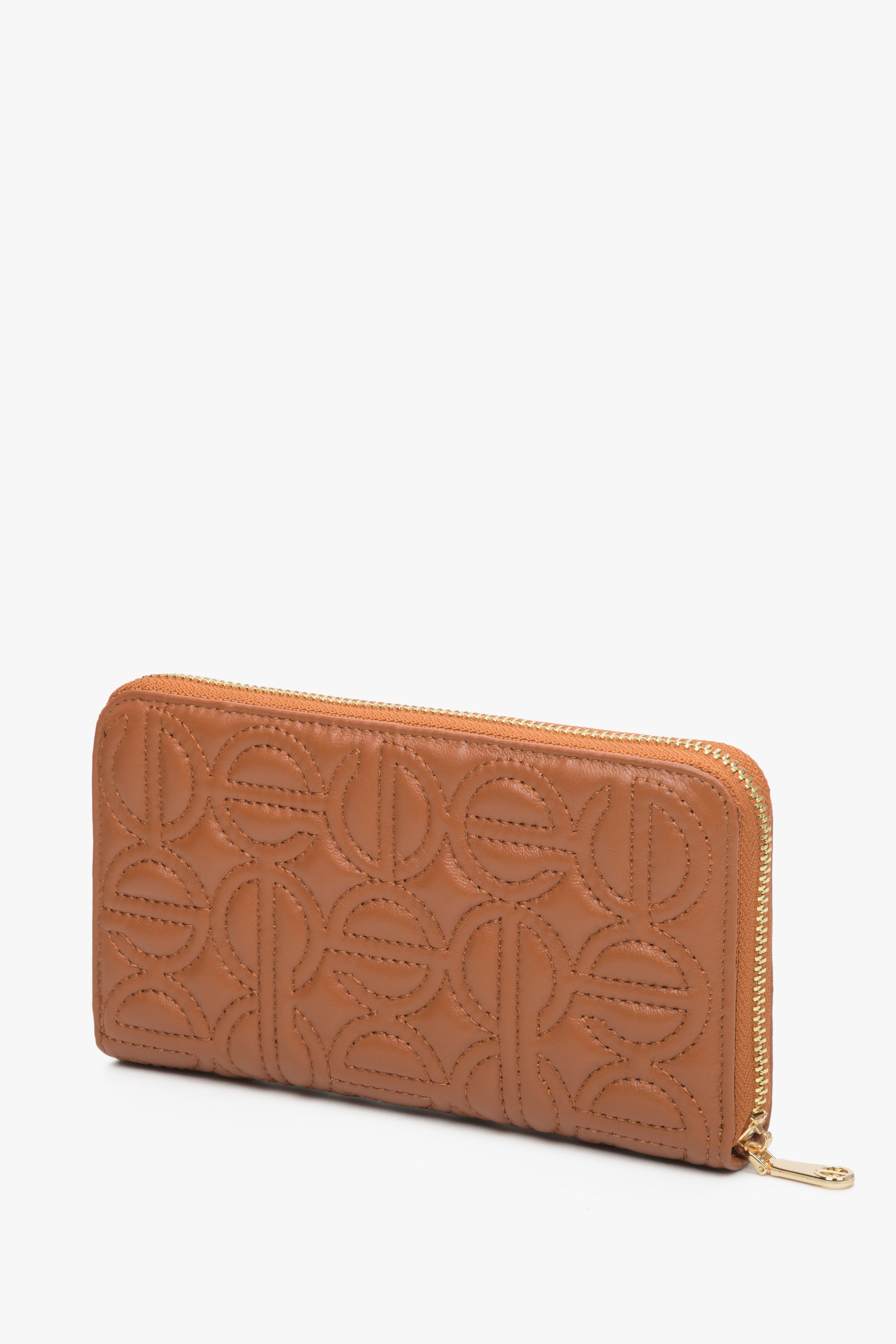Estro: Duży brązowy portfel damski zasuwany ze skóry naturalnej