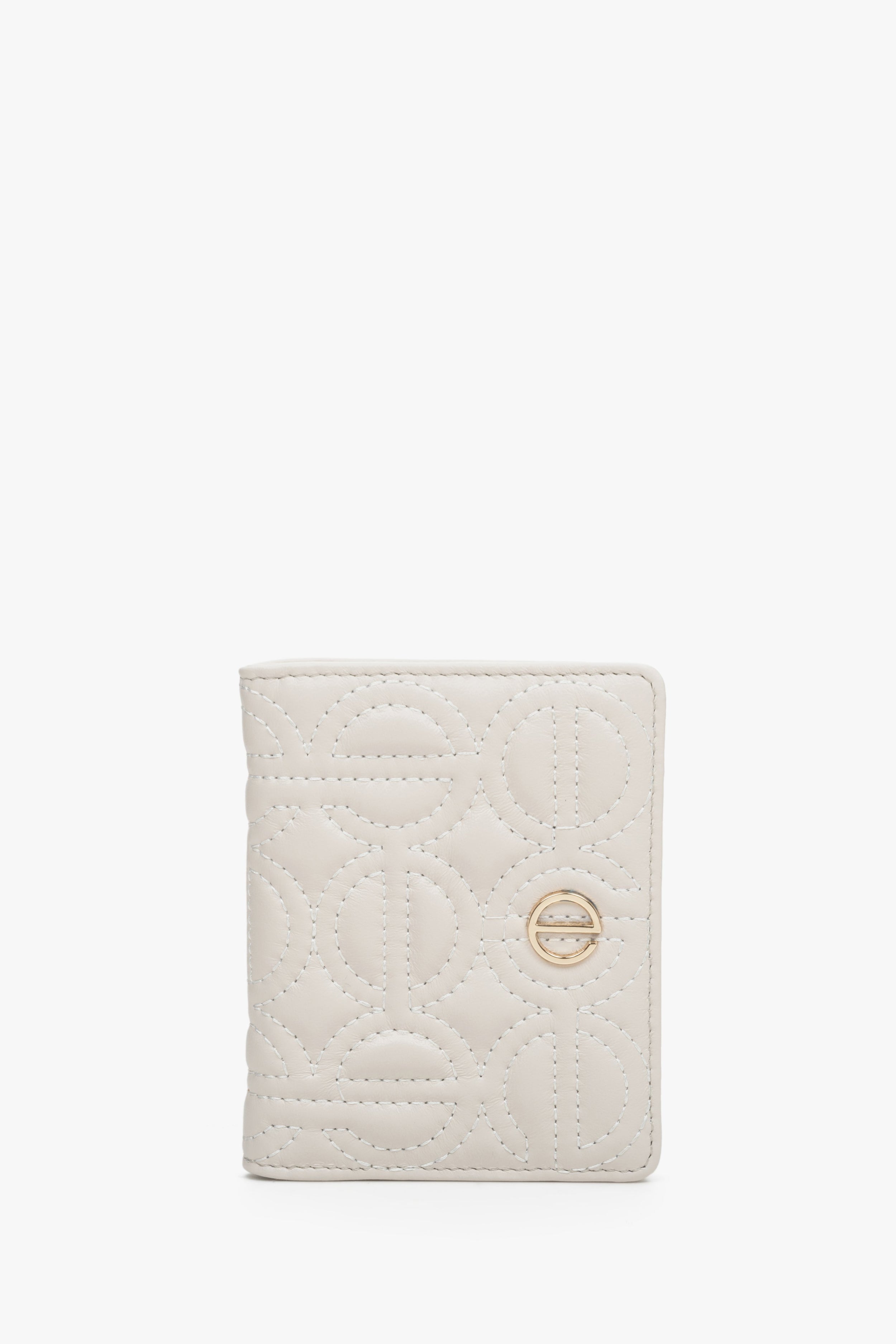 Estro: Mały skórzany portfel damski w kolorze jasnobeżowym ze złotymi okuciami