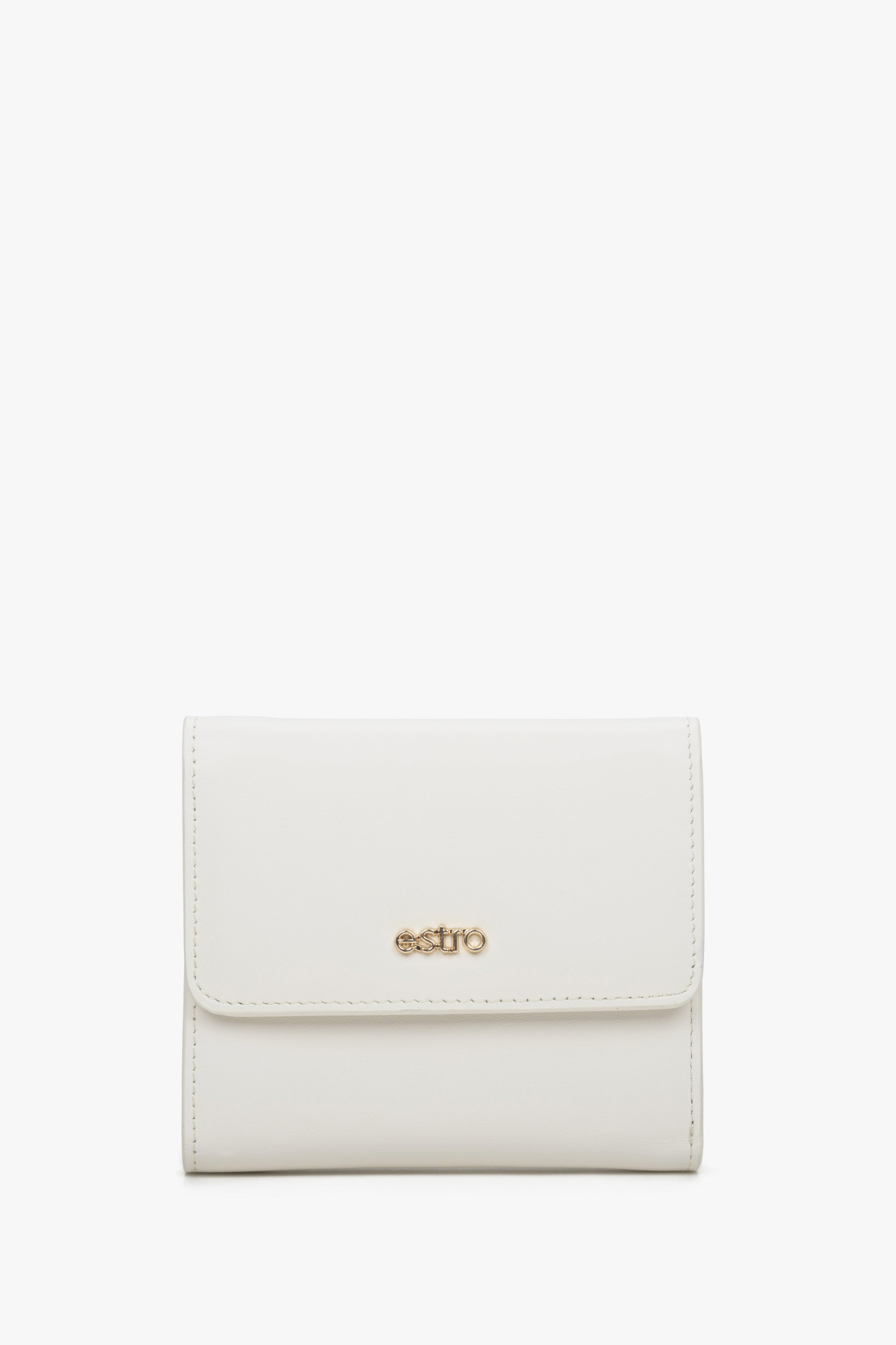 Estro: Mały jasnobeżowy portfel damski ze skóry naturalnej