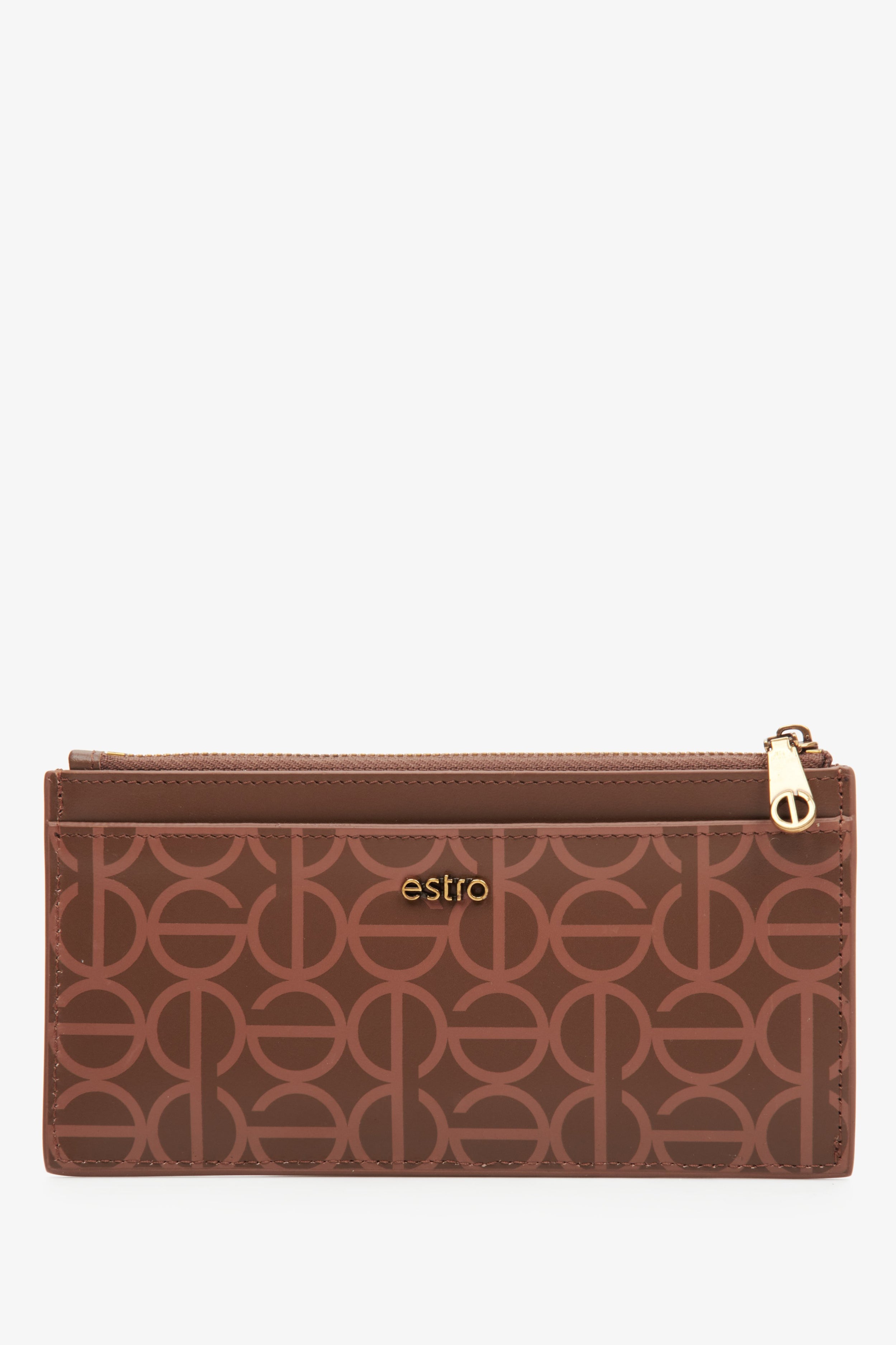 Estro: Duży portfel damski ze skóry naturalnej w kolorze brązowym