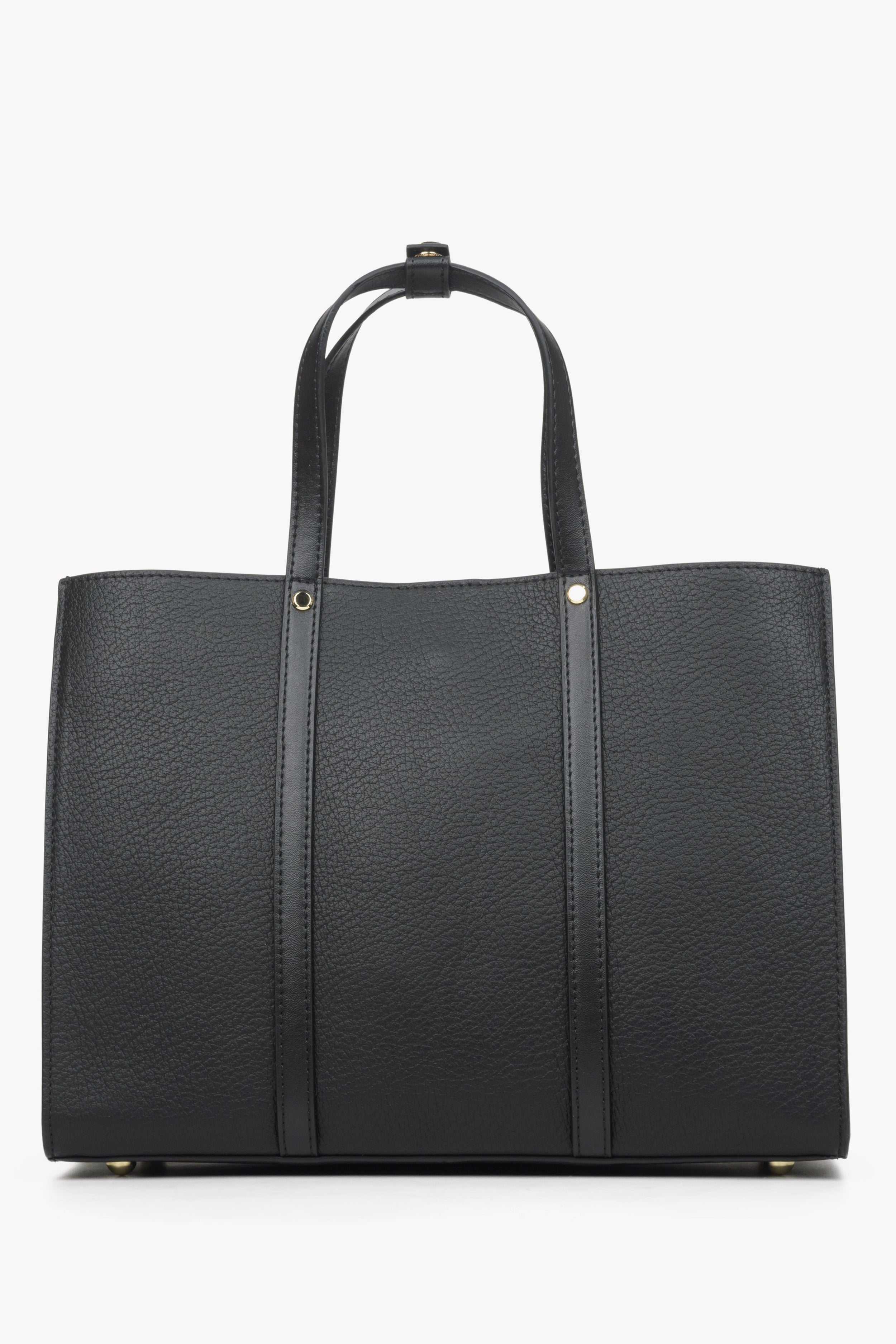 Estro: Pojemna czarna torba damska typu shopper ze skóry naturalnej