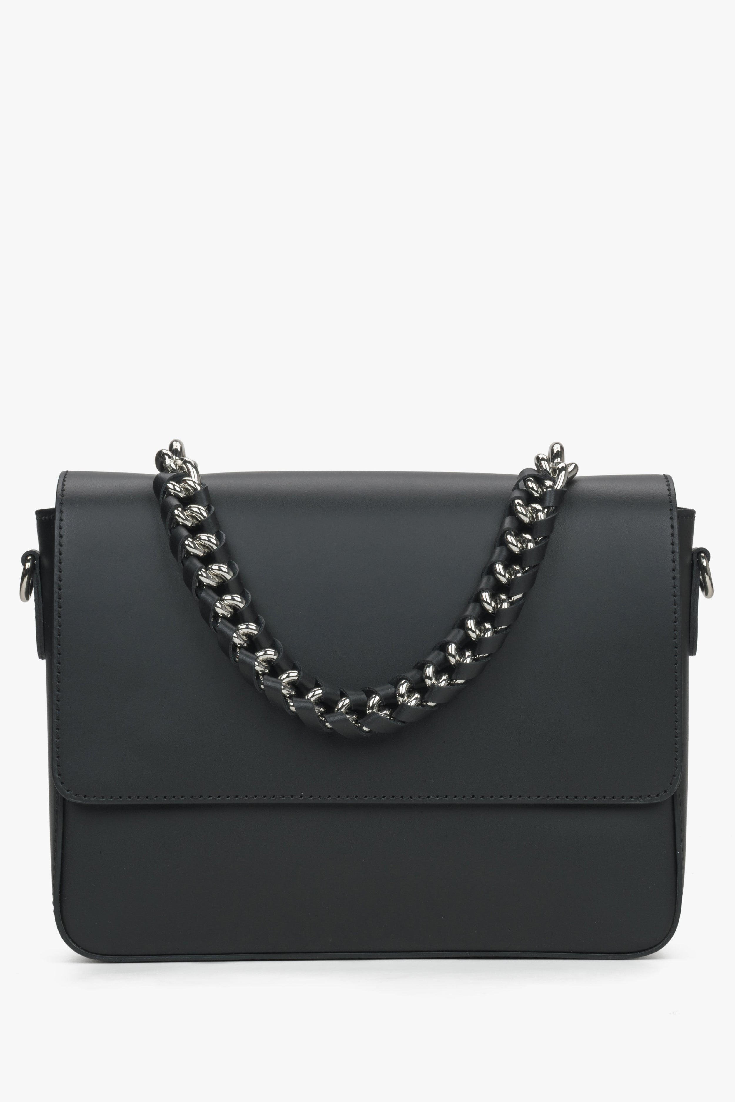 Estro: Czarna torebka damska na ramię z łańcuszkiem z włoskiej skóry Premium