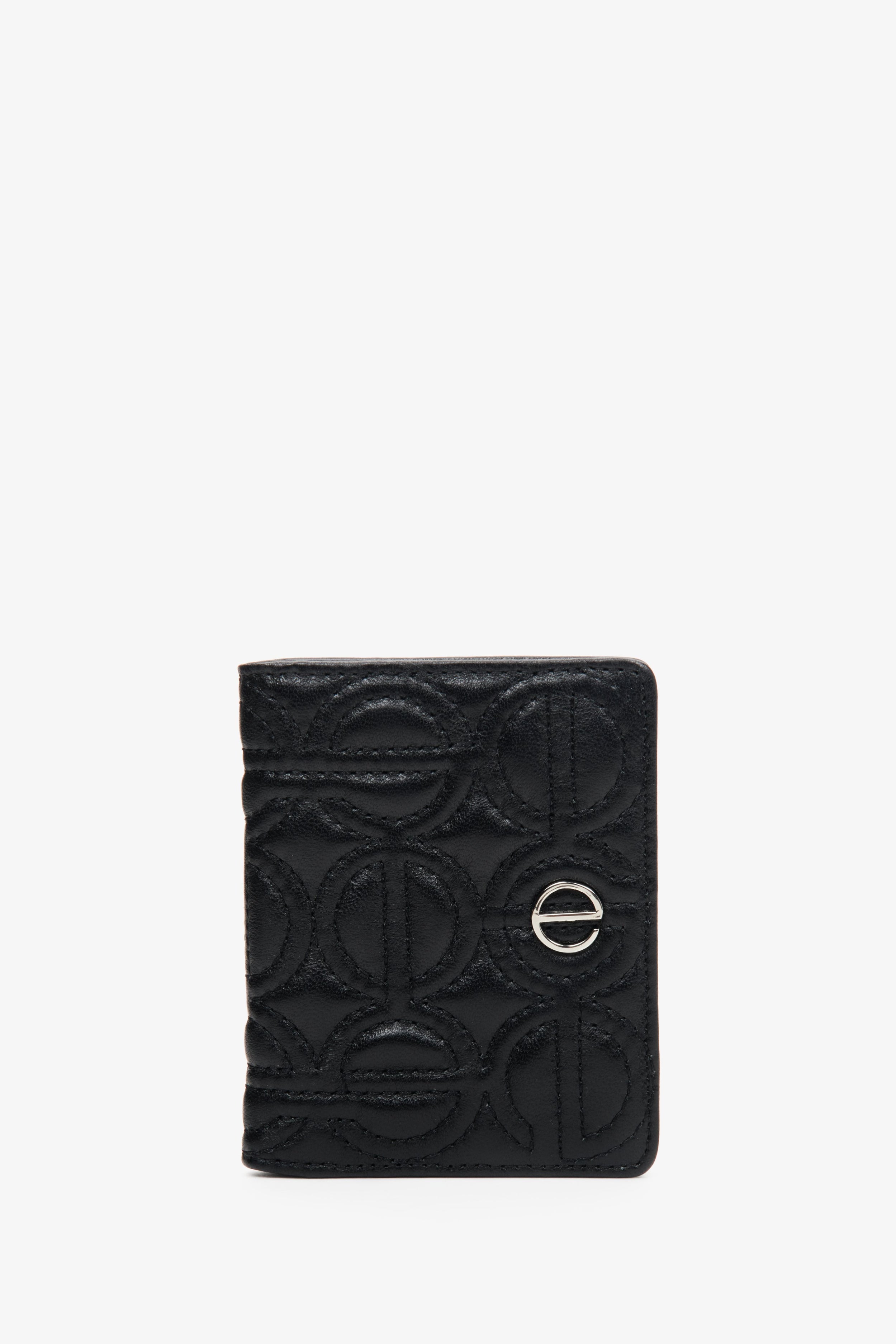 Estro: Mały skórzany portfel damski w kolorze czarnym ze srebrnymi okuciami