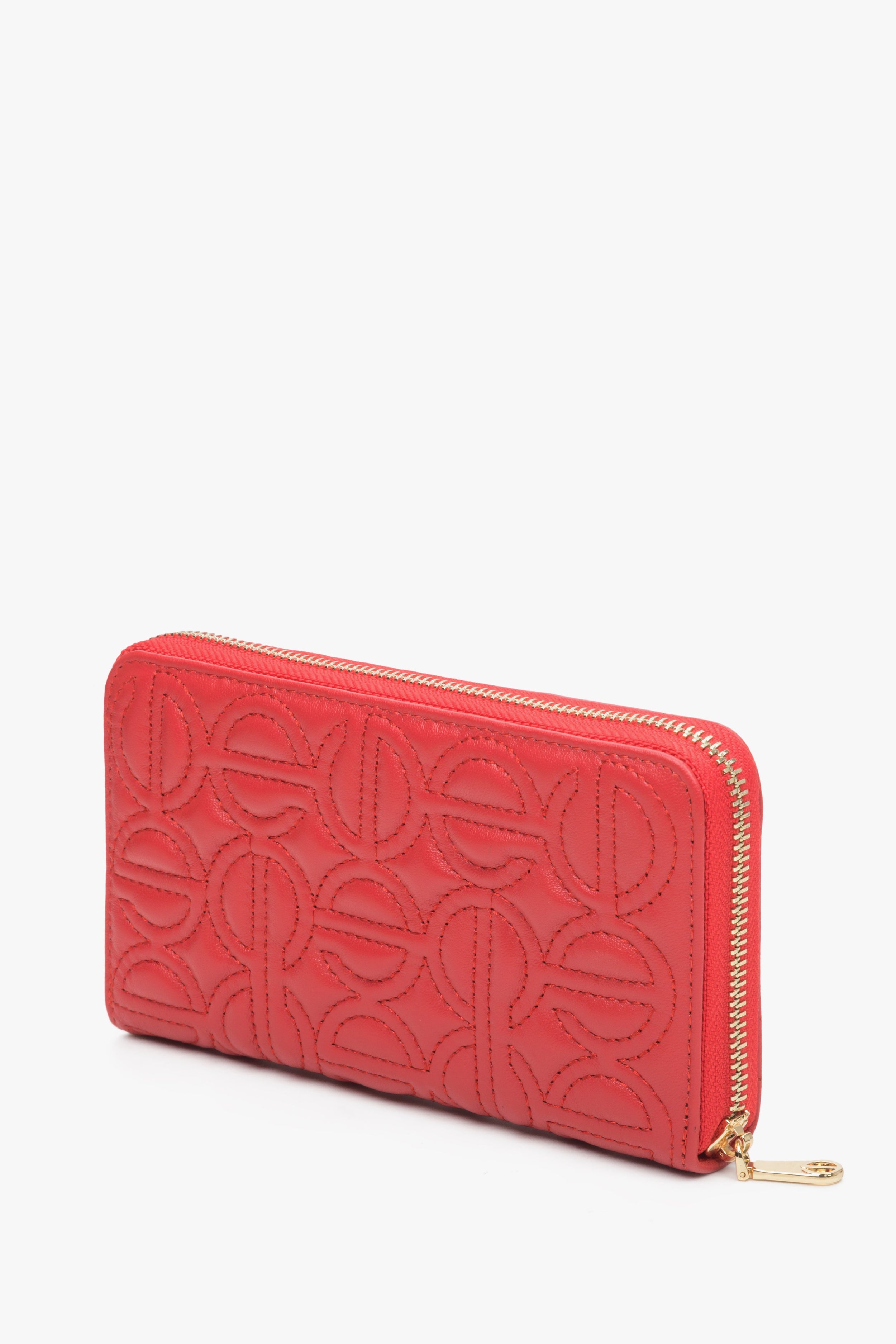 Estro: Duży czerwony portfel damski zasuwany ze skóry naturalnej