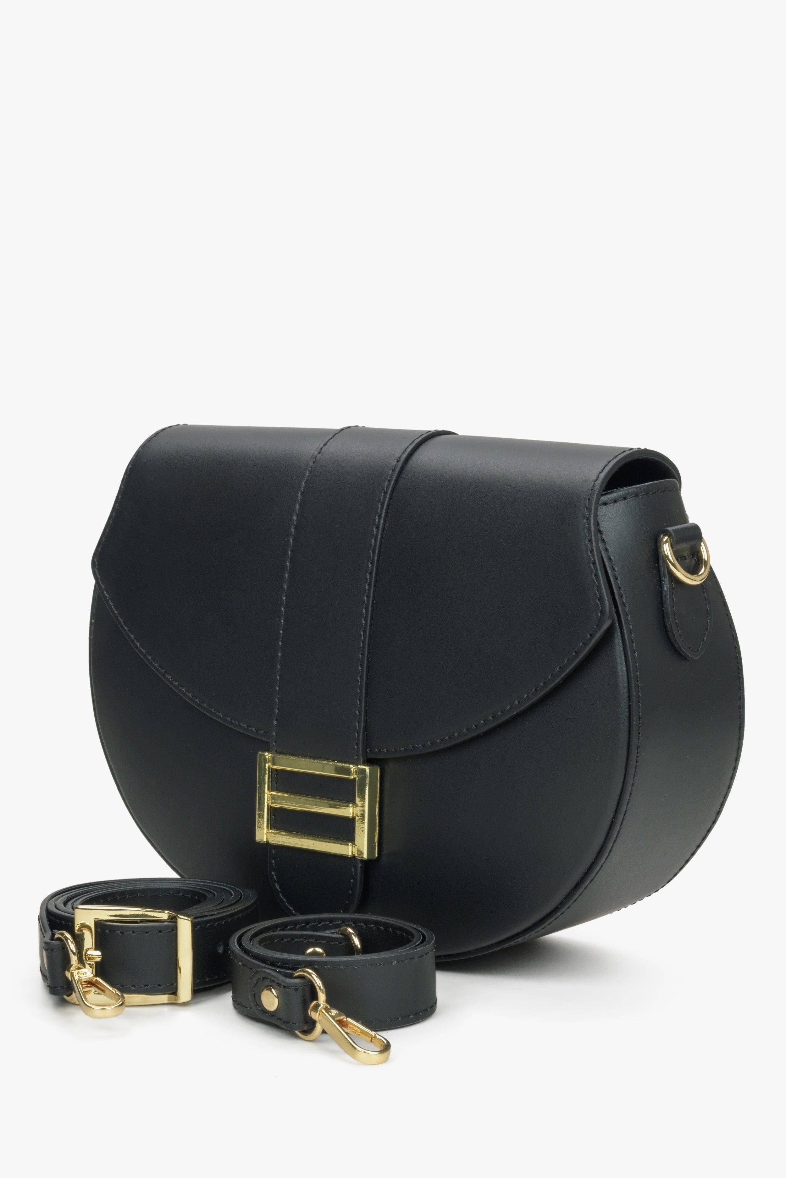 Estro: Czarna torebka damska w kształcie podkowy z włoskiej skóry naturalnej Premium