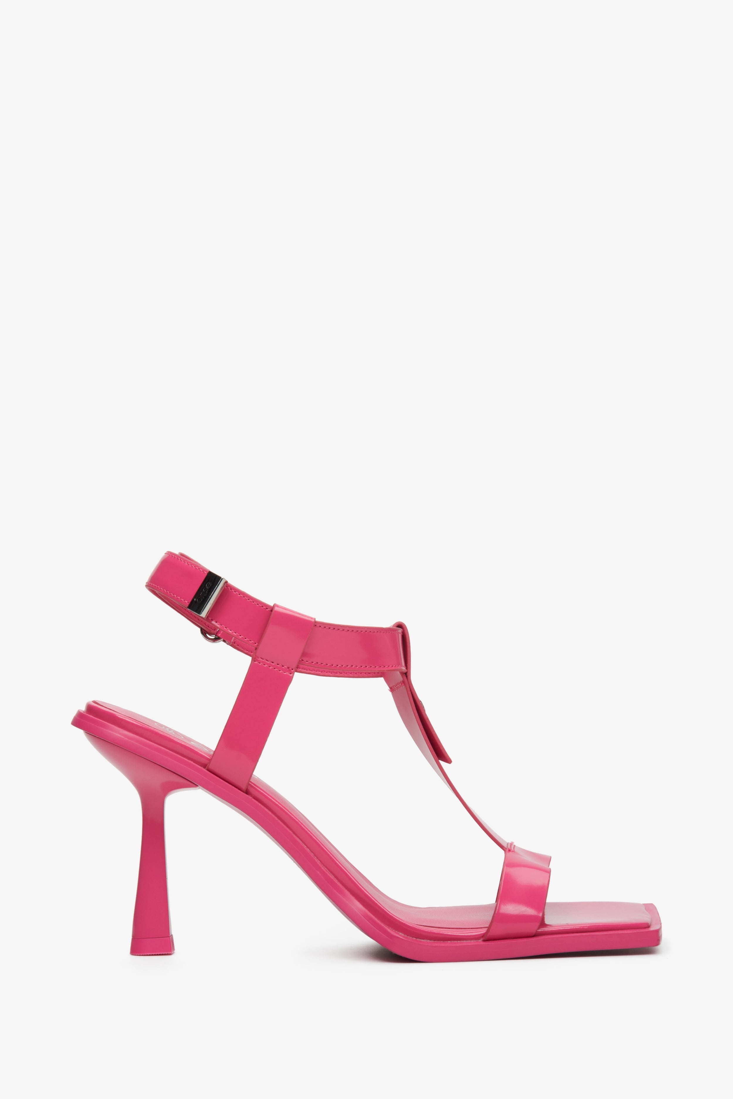 Estro: Różowe sandały damskie na szpilce ze skóry naturalnej