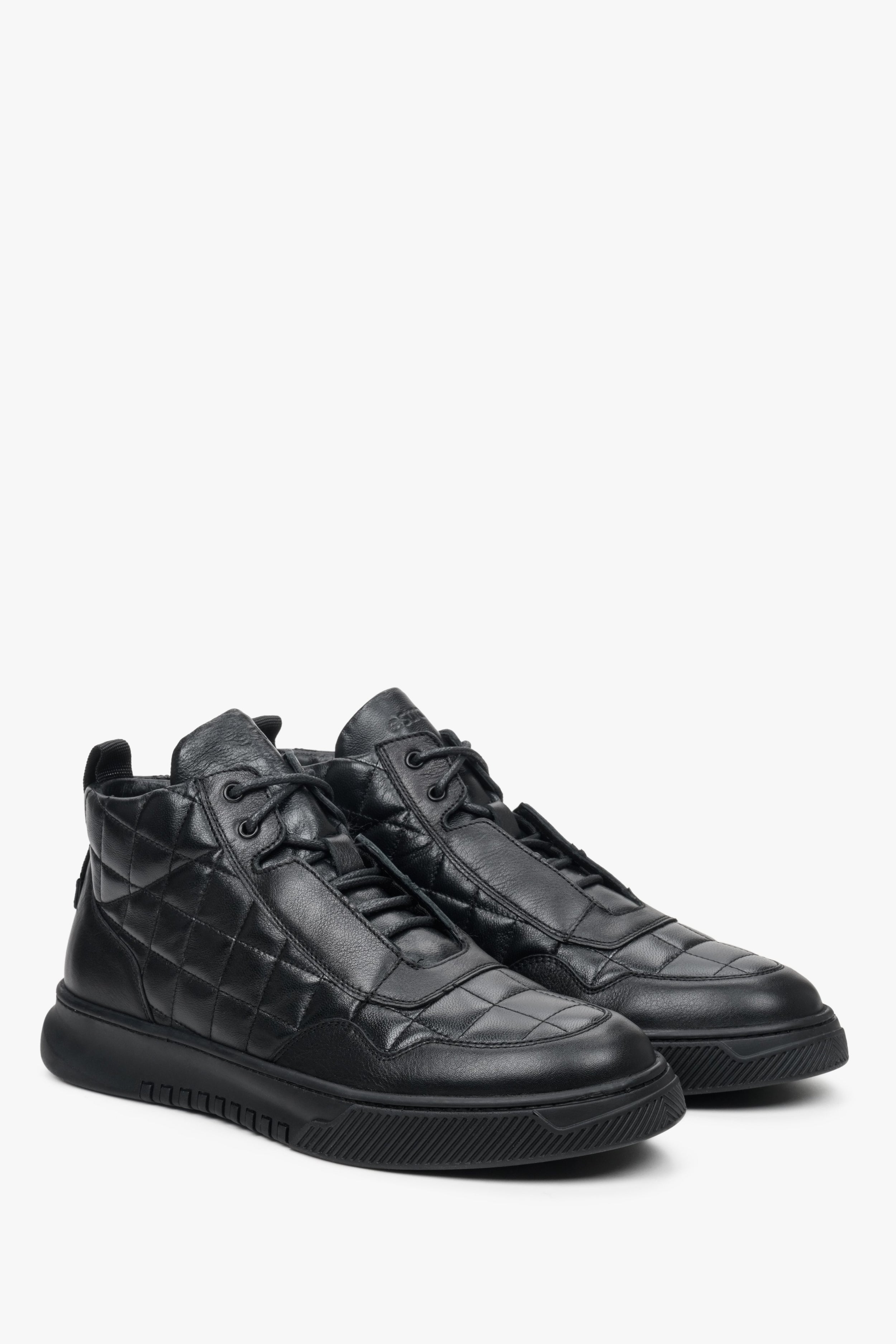 Estro: Wysokie sneakersy męskie czarne skórzane