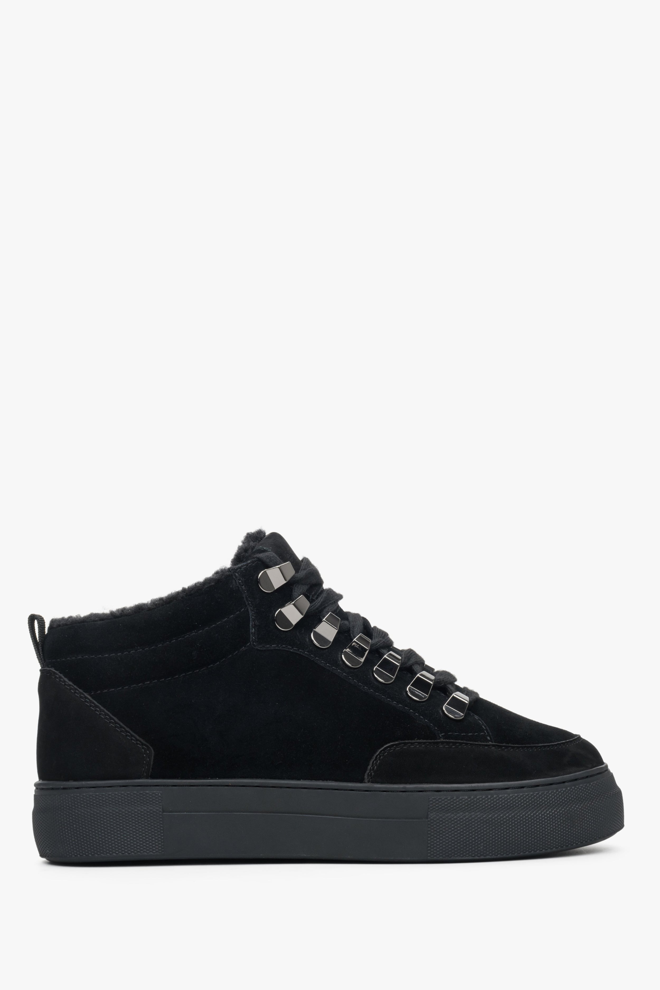 Estro: Czarne sneakersy damskie na zimę z nubuku