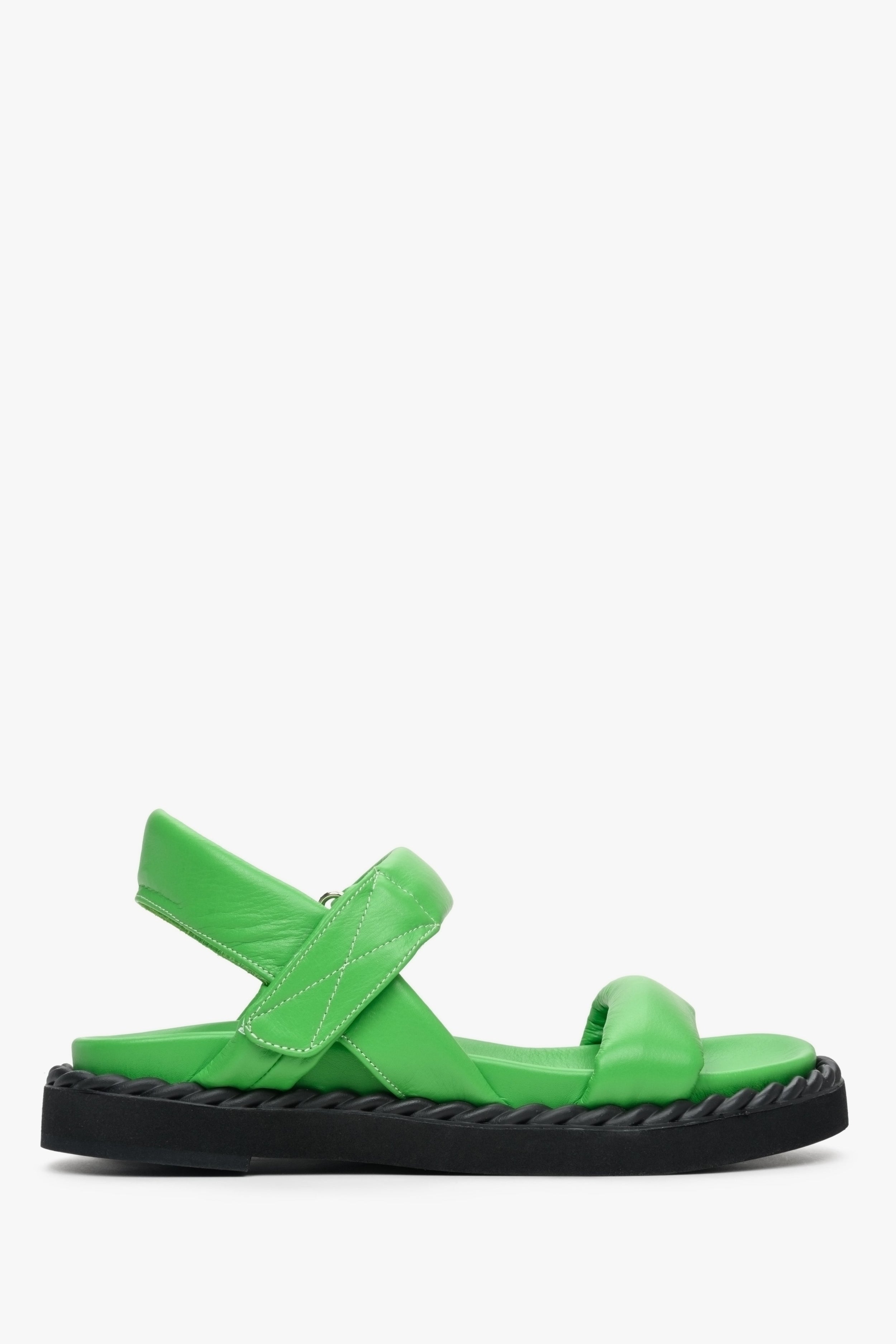 Estro: Zielone sandały damskie ze skóry naturalnej na lato