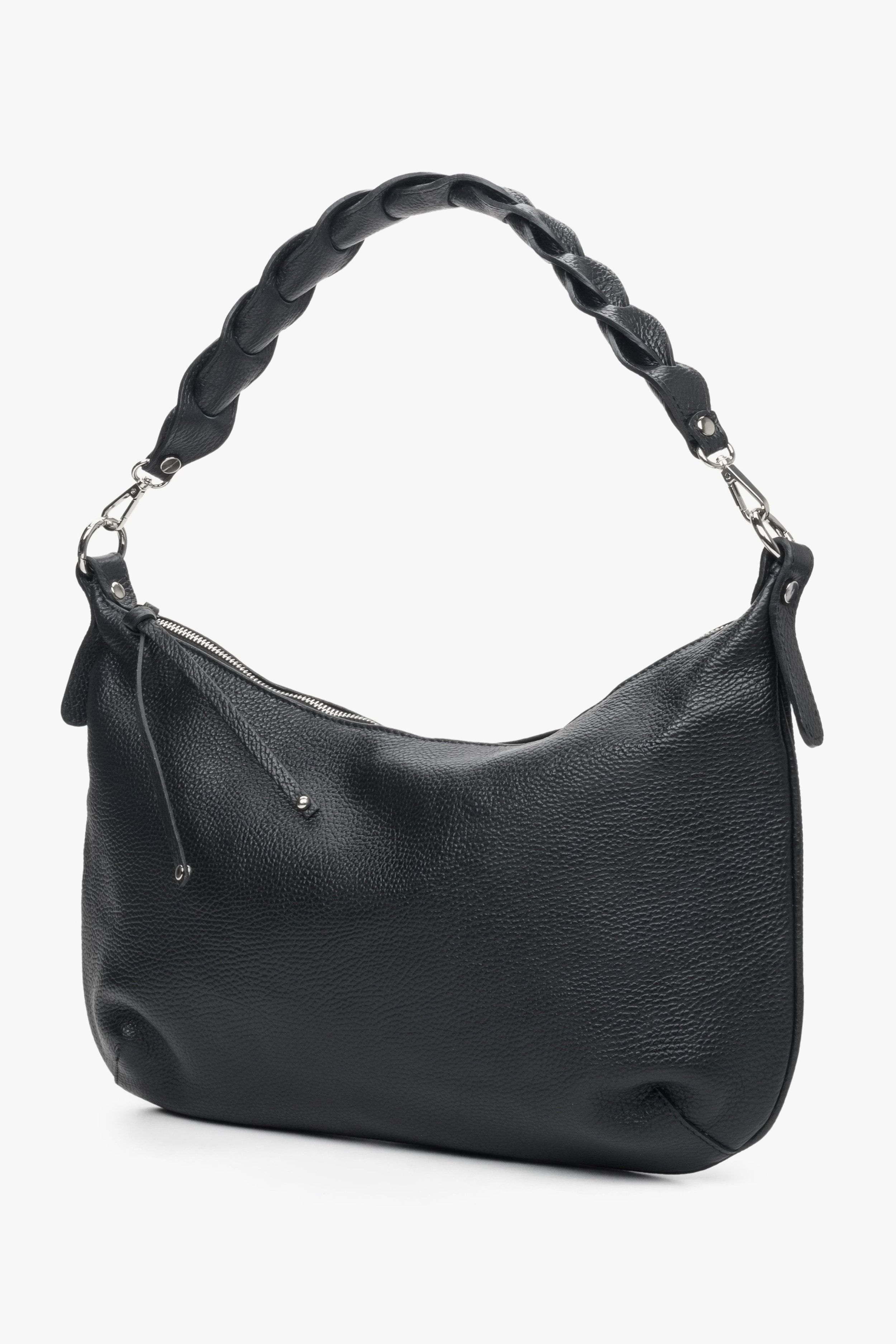 Estro: Czarna torebka damska typu shoulder bag z włoskiej skóry naturalnej