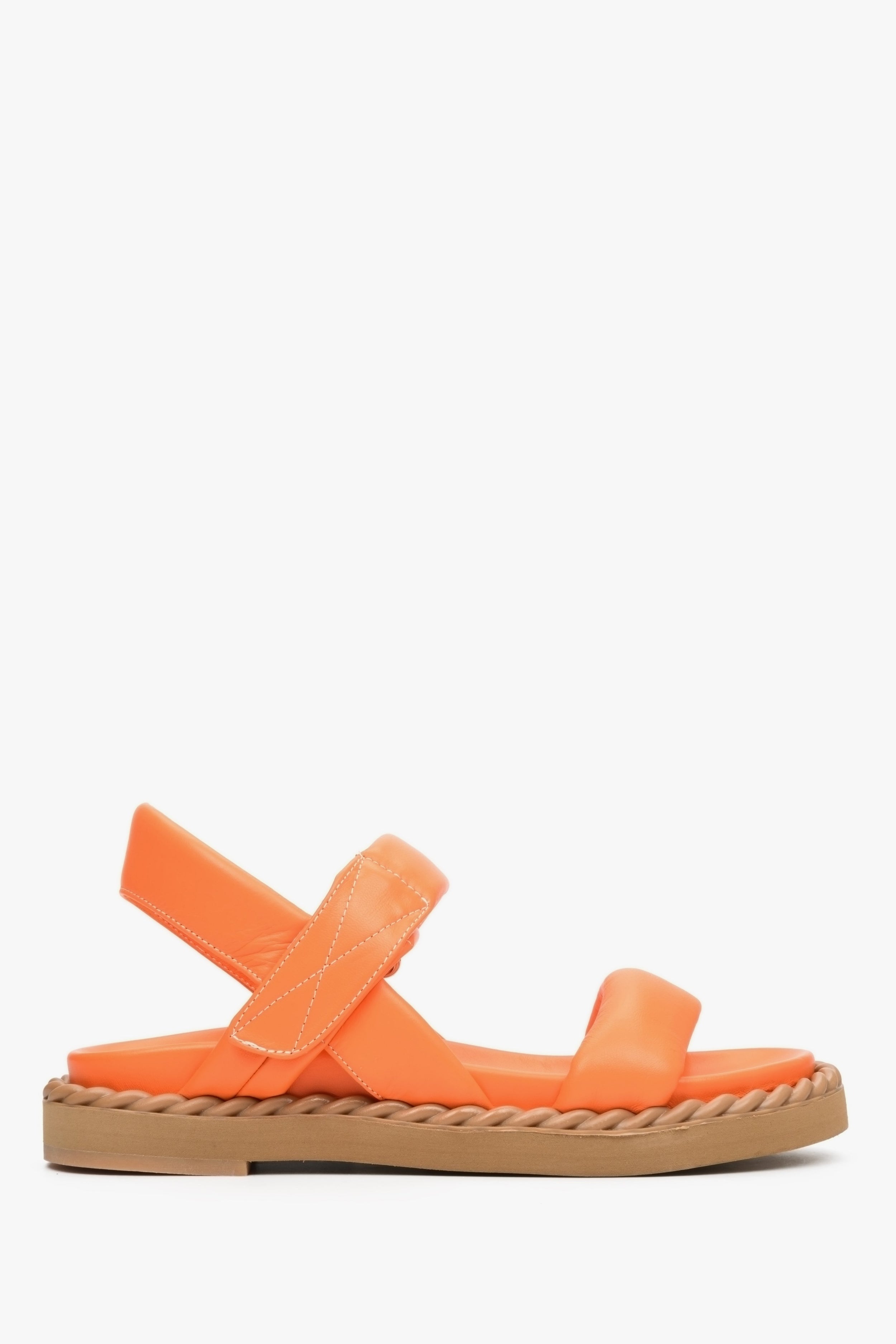 Estro: Pomarańczowe sandały damskie ze skóry naturalnej na lato
