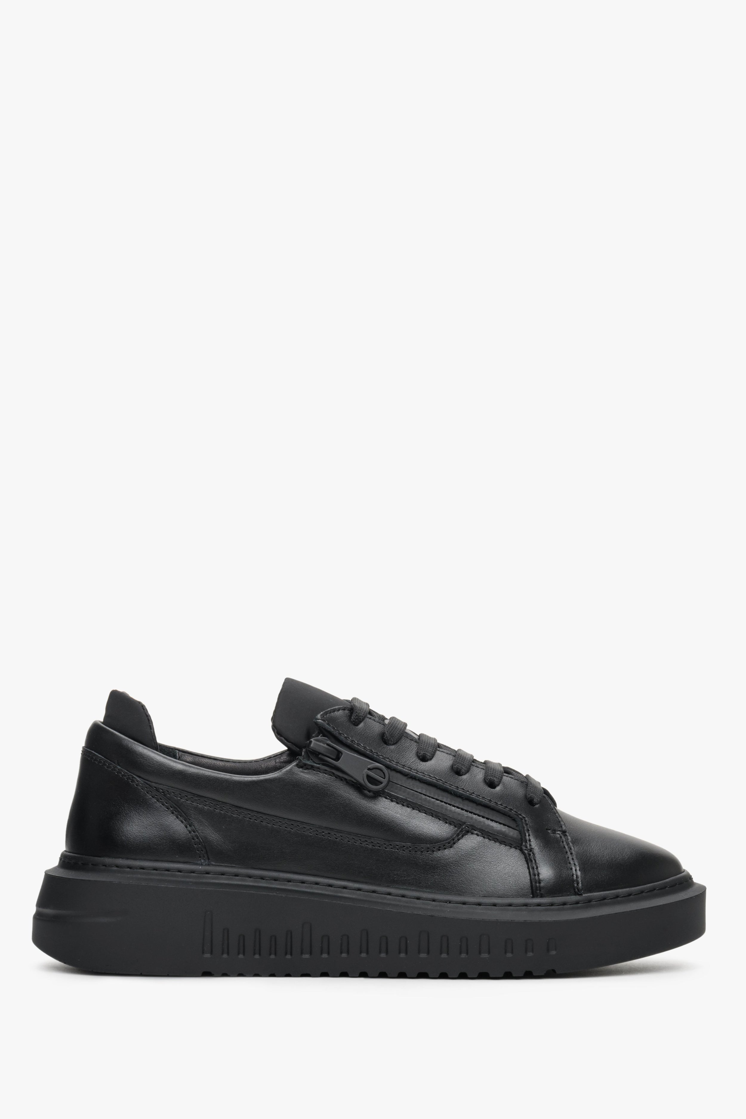 Estro: Sneakersy damskie skórzane z suwakiem w kolorze czarnym